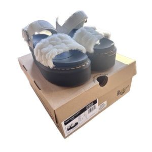 Dr. Martens Voss Quad Fluffy sandal in white.